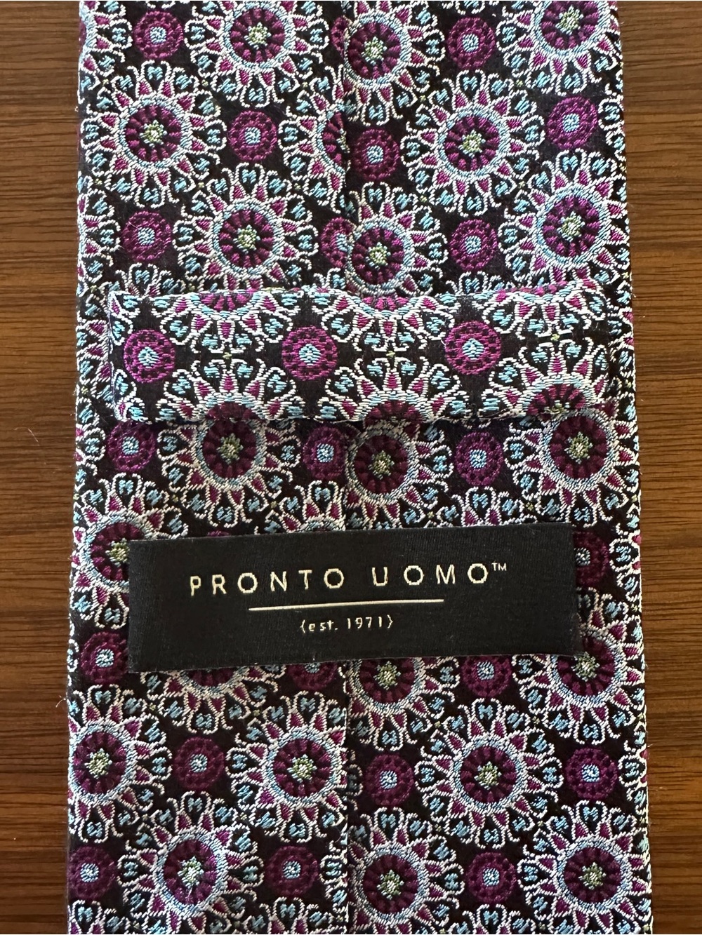 Pronto Uomo Purple and Teal Floral Medallion Silk Tie